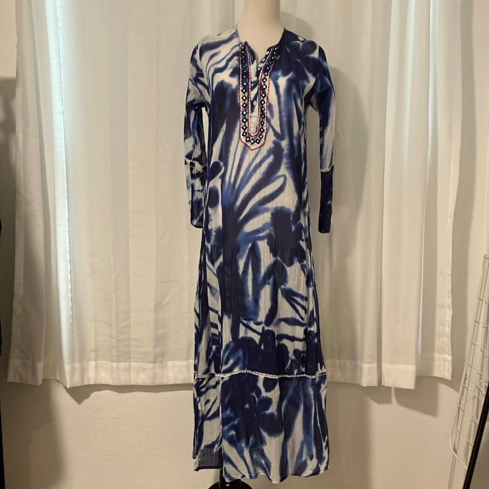 Blue and White Buttoned Resort Gown